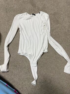 White Long Sleeve Ribbed Snap Bodysuit